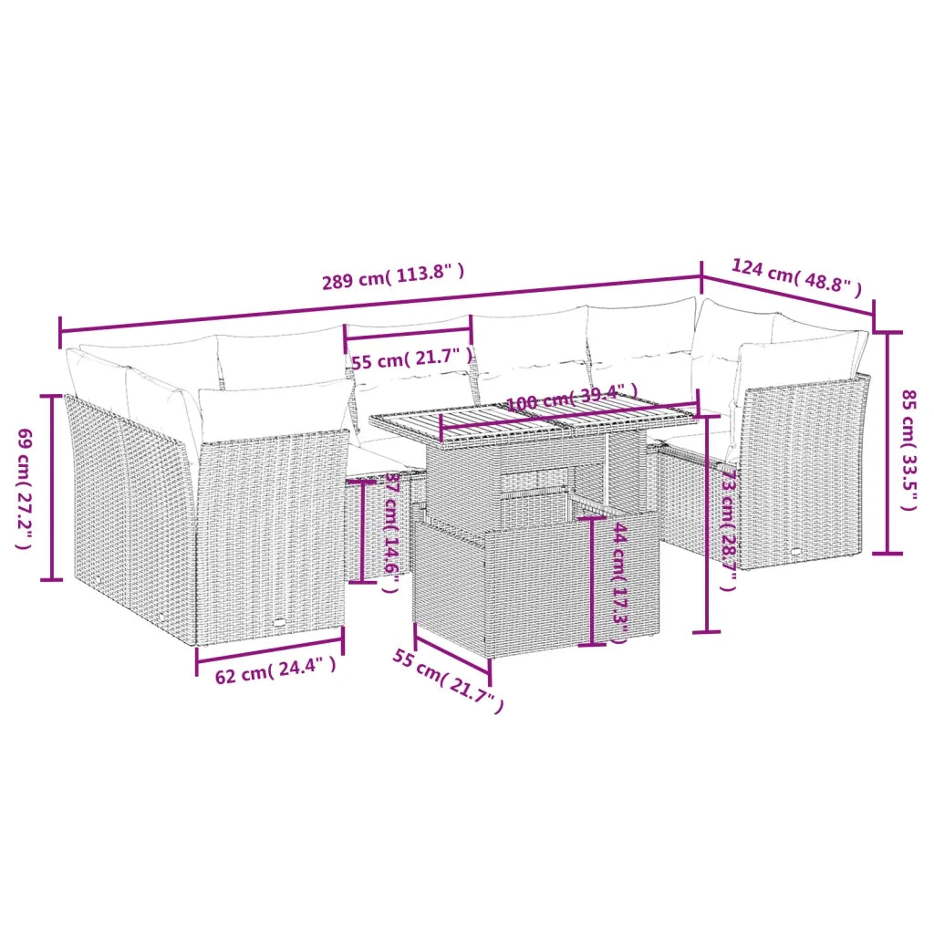 Set Divano da Giardino 8 pz con Cuscini Grigio in Polyrattan 3270703