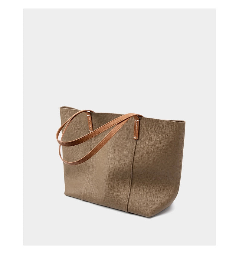 Borsa a mano grande da donna in vera pelle, colore grigio, ideale per il tempo libero.