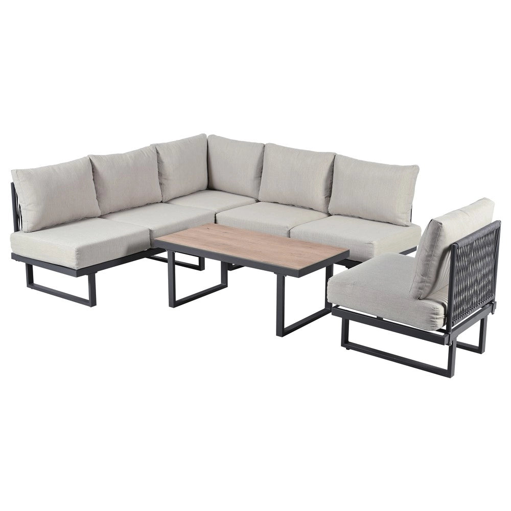 Set da giardino angolare - Zephmum - Trasformabile in lettino, acciaio zincato, colore grigio-beige