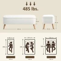 Panca contenitore, con capacità di 65 L, Rivestimento in pile, 120x42x45 cm, Bianco crema