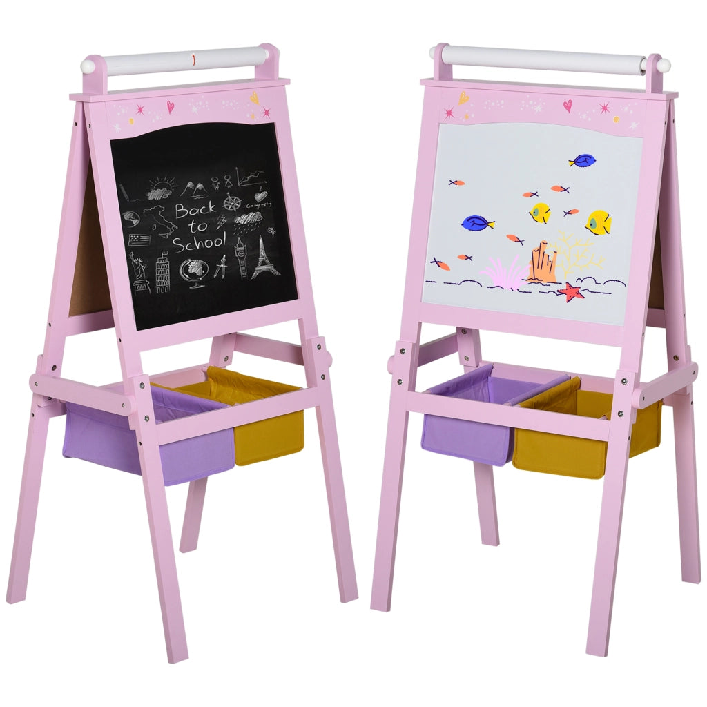 Cavalletto Doppia Faccia per Bambini con Carta e 2 Cestini ¨C Zephmum ¨C 58.5x50.5x118 cm Rosa