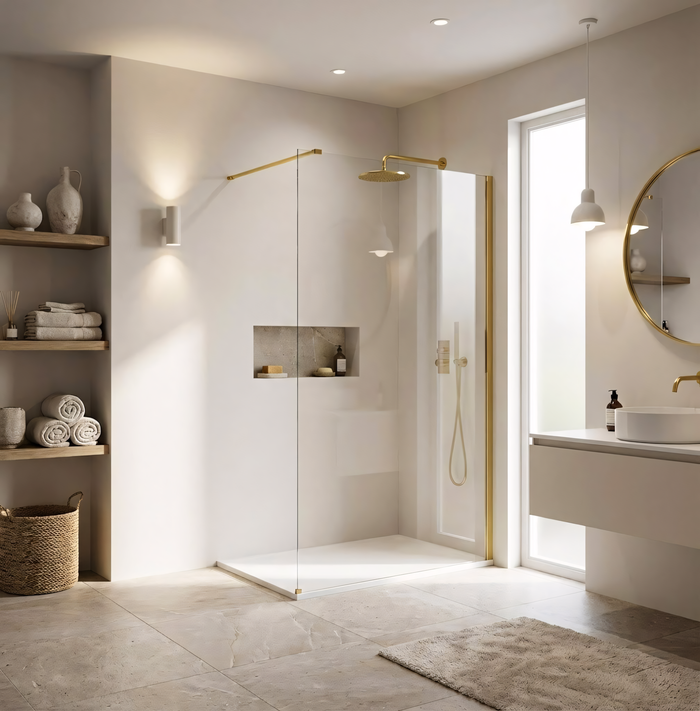 Parete Doccia Rea Flexi Transparent / Gold 70