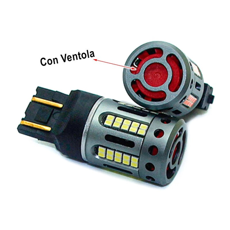 Lampada Led 7443 CK T20 W21/5W 100% Canbus 12V 21/5W Effettiva Bianco 6000K Con Ventola In Testa
