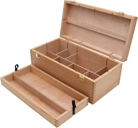 Cassa per strumenti XL - cassa per pennelli in legno - contenitore di stoccaggio - cassa per pittori con chiusura