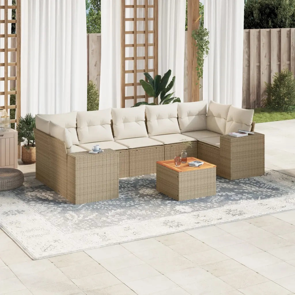 Set Divano da Giardino 8 pz con Cuscini Beige in Polyrattan