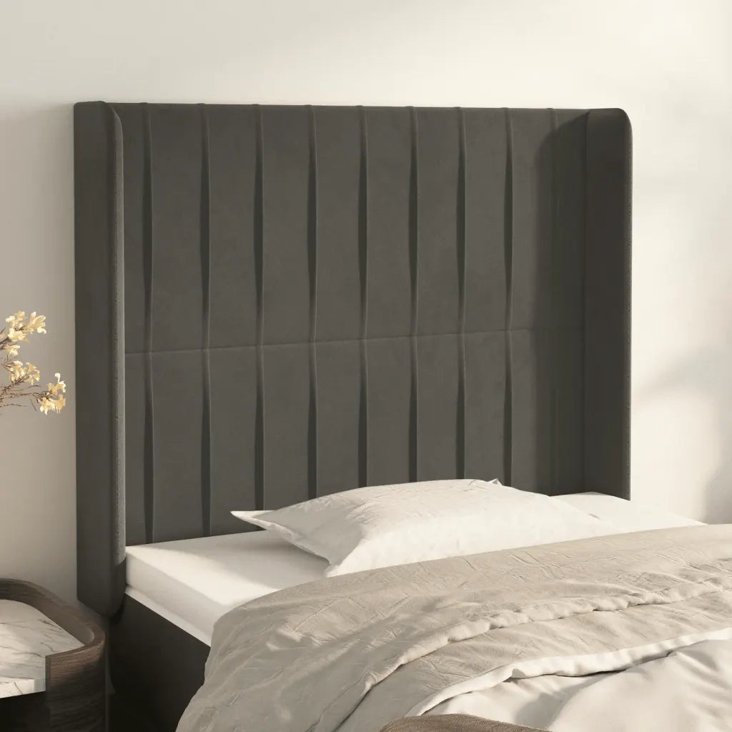 Testiera | Testata ad Orecchio Grigio Scuro 83x16x118/128 cm in Velluto