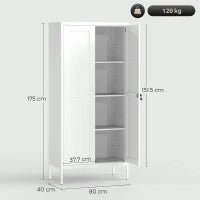 Armadio per Ufficio in Acciaio a 3 Ripiani Regolabili con Serratura e 2 Chiavi, 80x40x175 cm, Bianco