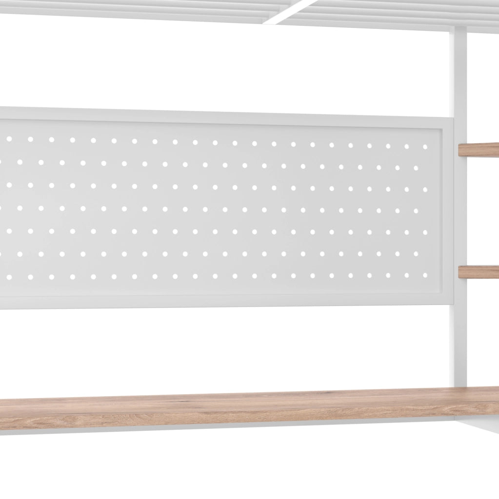 Letto a soppalco 140x200 cm bianco con scrivania, LED, USB-C e ripiani