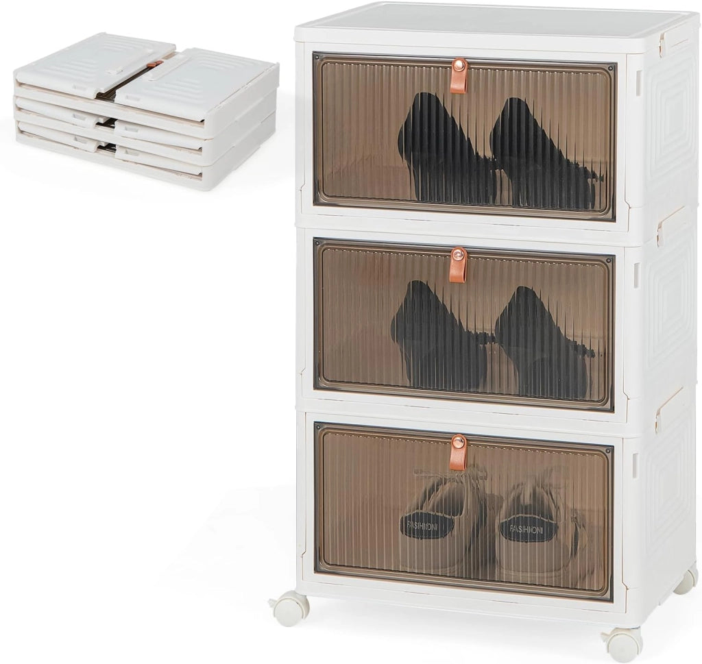 Scatola portaoggetti a 6 livelli, contenitore impilabile con coperchi e ruote, scatola organizer trasparente, scatola pieghevole per camera da letto, soggiorno, 40 x 27,5 x 123 cm (6