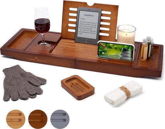 Sostegno per dispositivi e bicchieri da vino con candela, flessibile e regolabile, realizzato in bambù (colore miele).