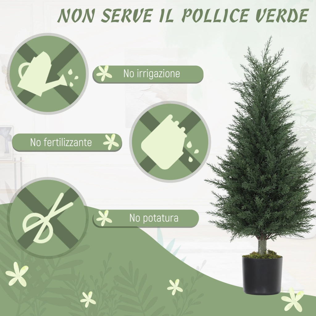 Set 2 Piante Artificiali Albero di Cipresso Ø40x90 cm in PE Anti-UV Verde
