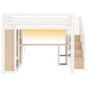 Letto a Soppalco 160x200 cm; Letto Matrimoniale - Scrivania; LED; USB; Armadio e Scala
