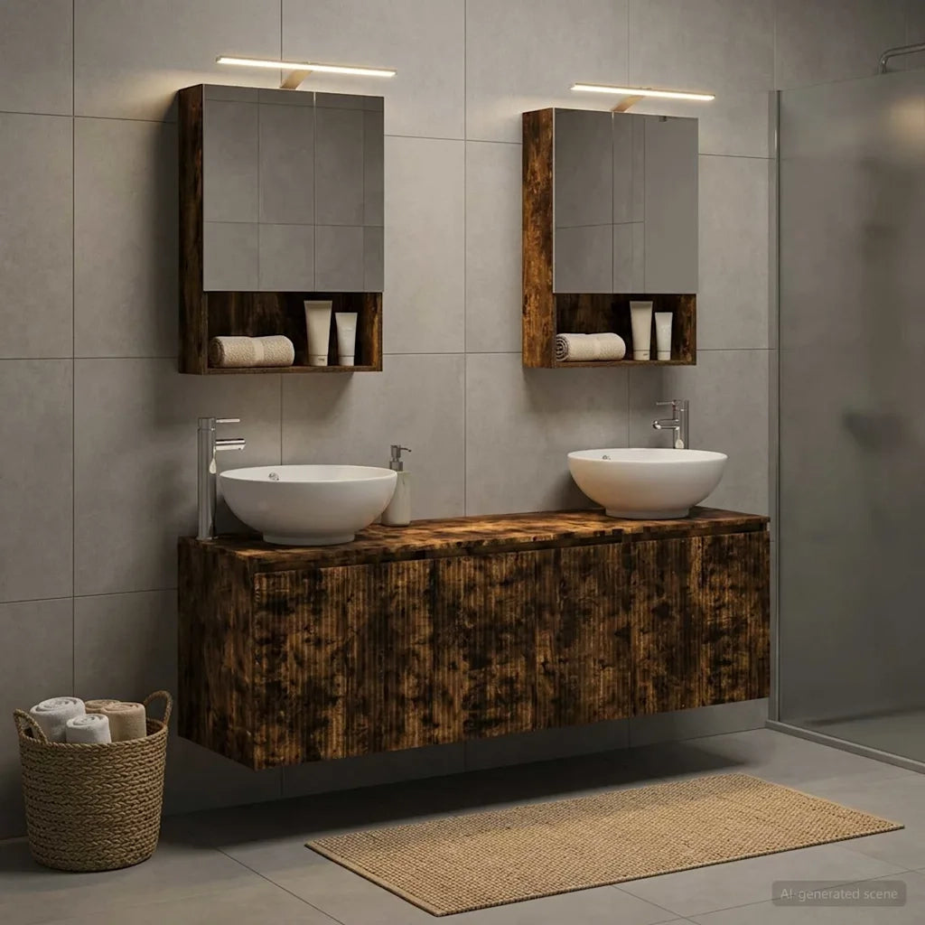 Set di Armadi da Bagno 5 pcs Rovere Fumo Legno ingegnerizzato 3406483