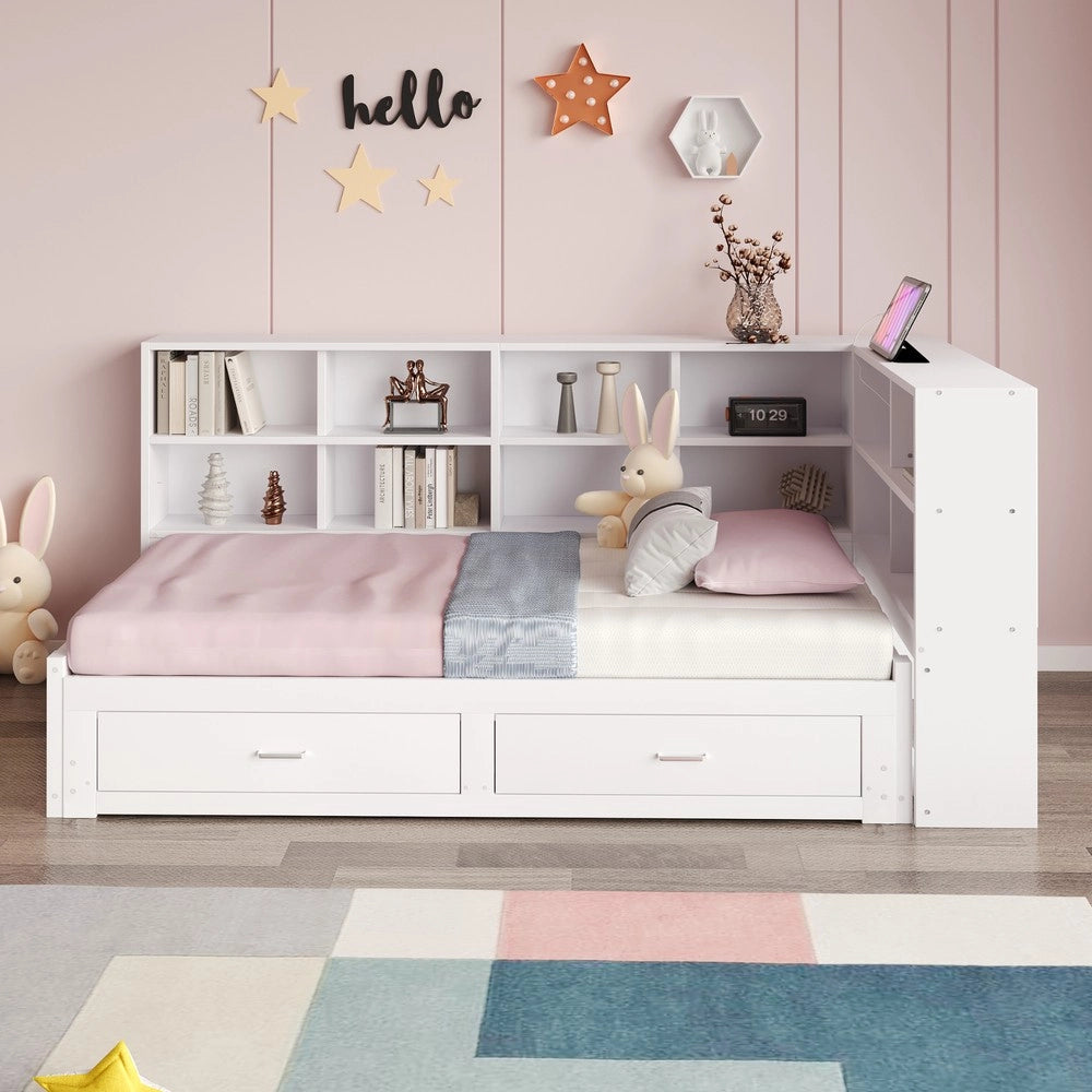 Letto Singolo in Legno Massello con Divano, Cassetti e Rete a Doghe ¨C MINIMAL ¨C Bianco 90x190
