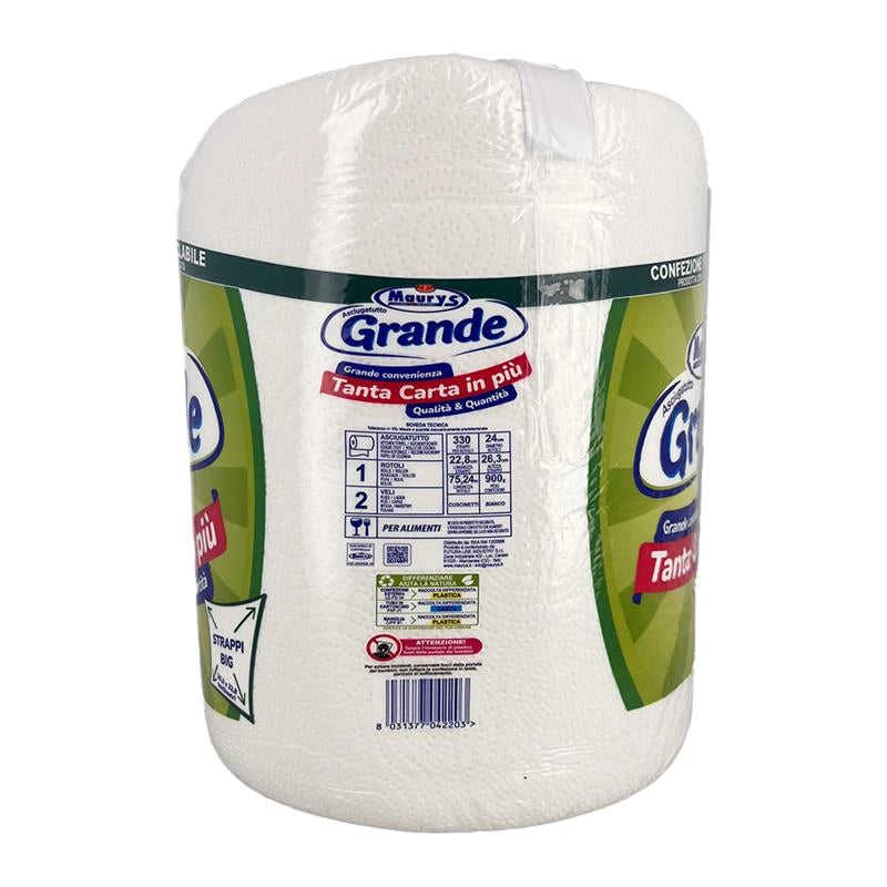 MAURY'S ASCIUGA TUTTO BOBINA 2 VELI 1 ROTOLO GRANDE CUSCINETTI SUPER MORBIDI STRAPPI BIG 26,3X22,8 CM