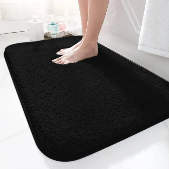 Pallone da bagno antiscivolo 50x80cm, morbido, assorbente, a pelo lungo microfibra per la doccia e la stanza da bagno (nero)