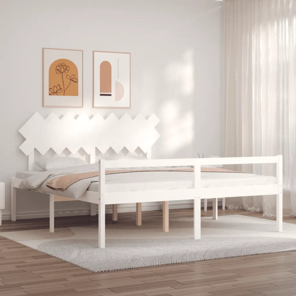 Letto per Anziani con Testiera-Struttura Letto per Anziani Bianco Super King Legno Massello 403075