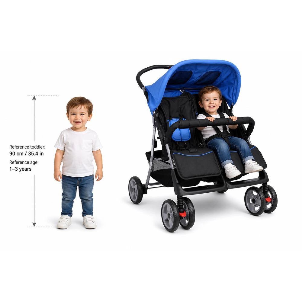 Twin Stroller, Steel, Blue And Black