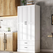 Armadio alto da cucina con 3 ripiani estraibili e 2 cassetti; 180x80x37;5 cm; bianco