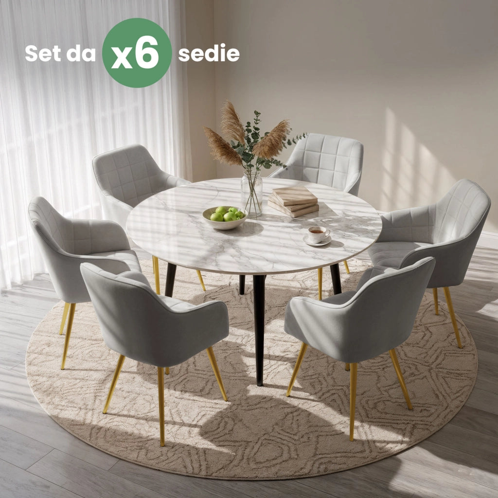 Set di 6 Sedie imbottite con cuciture quadrate LUXANO Grigio gambe oro
