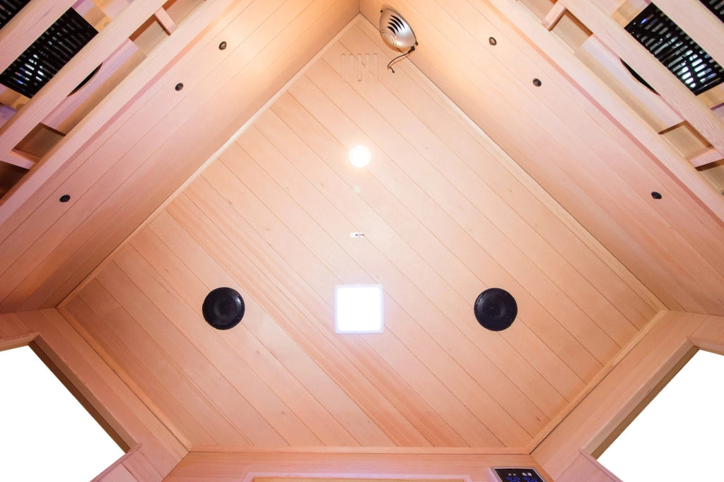 Sauna Finlandese ad Infrarossi 3/4 Posti 150x150 cm H190 in Legno di Abete Apollon 3C