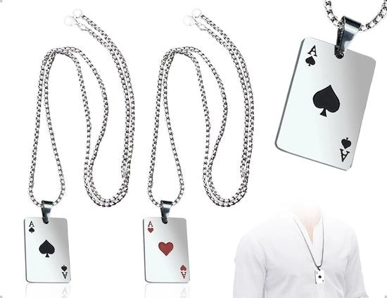 Set di 2 Pendenti con Carte da Gioco - Accessori Rock - Argento - Stile Hip Hop - Unici per Coppie - Eleganti e Coraggiosi