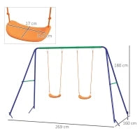 Altalena per Bambini 3-8 Anni con 2 Seggiolini e 4 Picchetti, in Metallo e PP, 269x160x180 cm