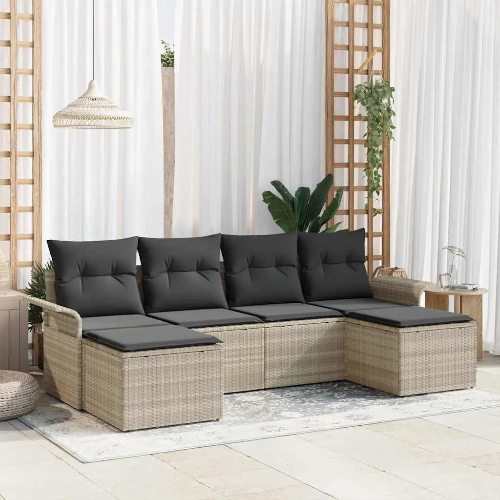 Set Divano da Giardino 6 pcs Grigio chiaro Poly Rattan 3345472