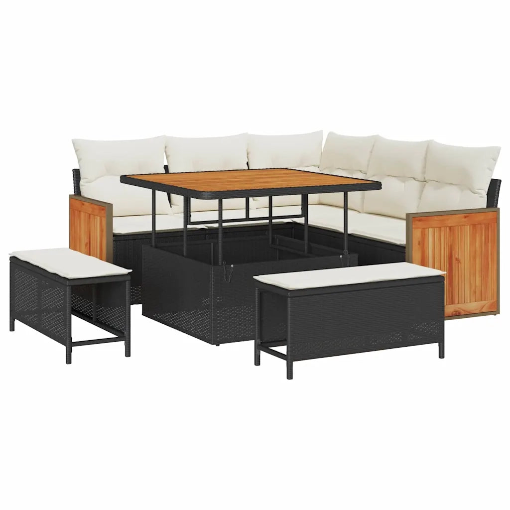 Set Divano da Giardino 9 pcs Nero e Crema polyrattan 3365245