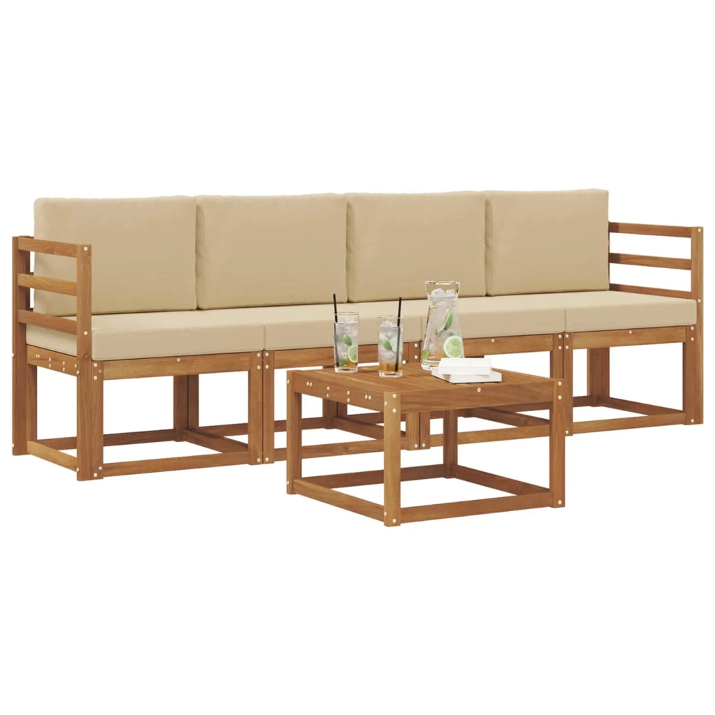 Set di divani da esterno con cuscino 5 pcs Naturale e Beige 3365961