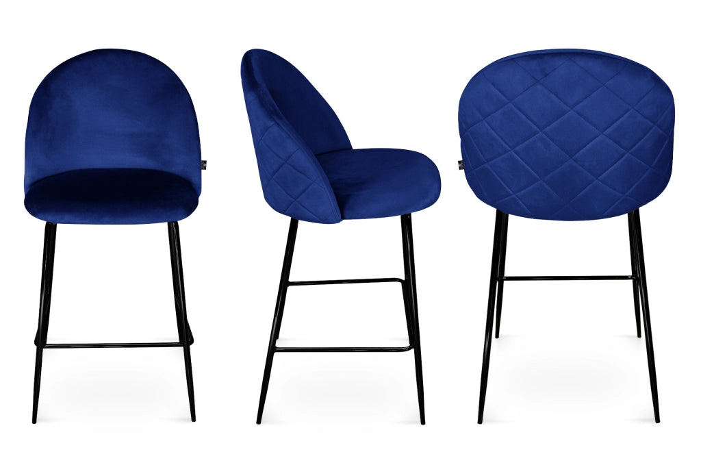Sgabello cucina imbottito, sgabello alto in velluto blu piede nero – Nicole - SG07NIPN