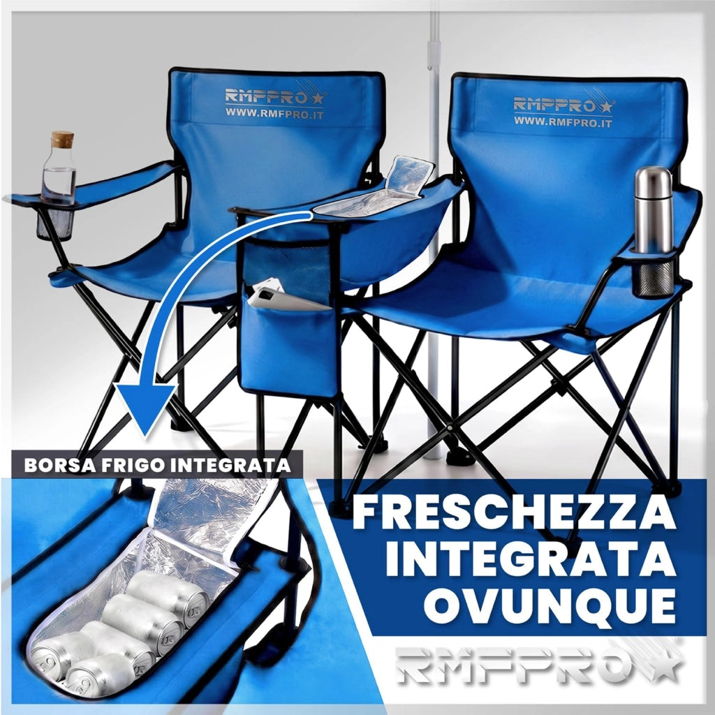 RMF PRO KIT OMBRELLONE + 2 SEDIE PIEGHEVOLI BLU