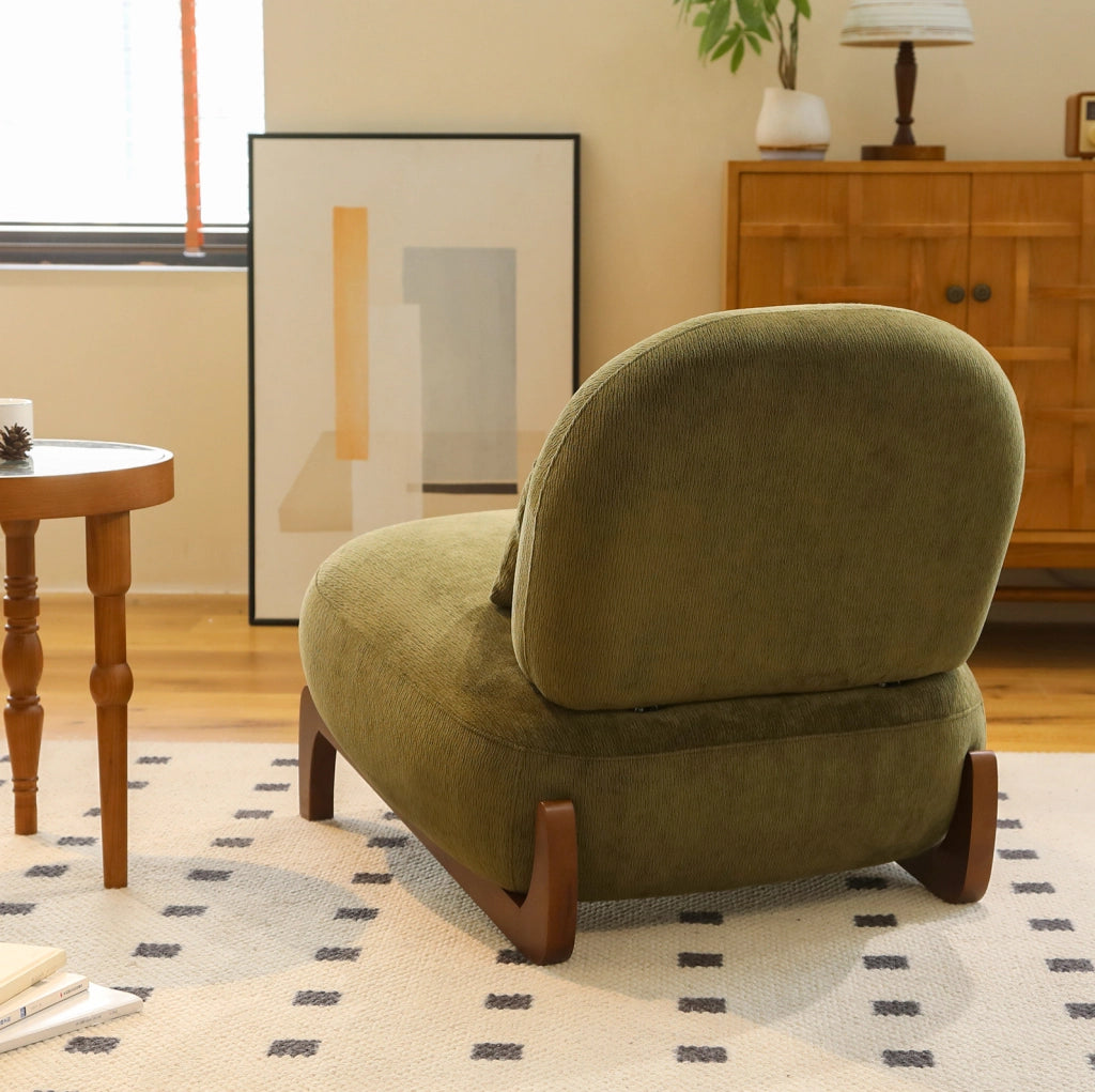 Poltrona senza braccioli dal design moderno in velluto con gambe in legno