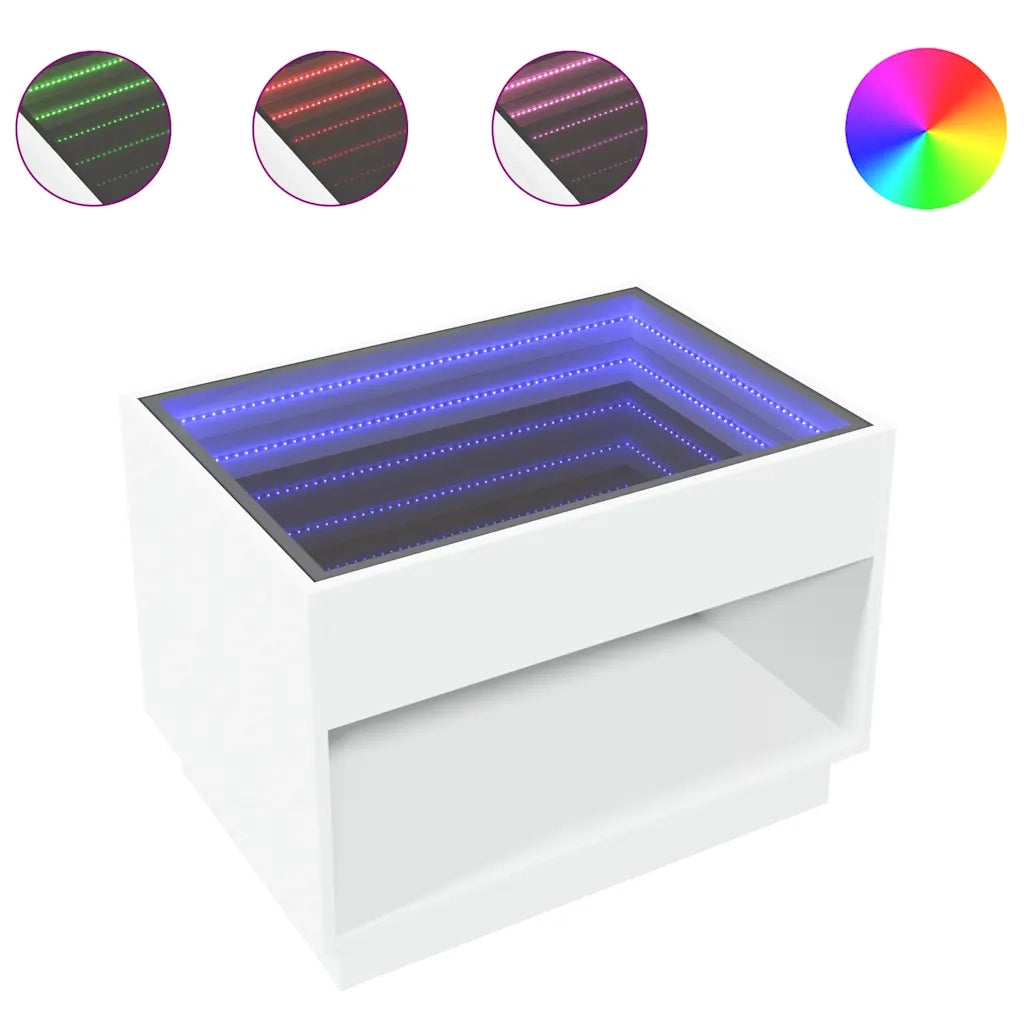 vidaXL Tavolino da Salotto con LED Infinity Bianco 70x50x50 cm