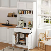 Credenza da cucina alta 180 cm con LED, prese e ampio spazio contenitivo, bianco