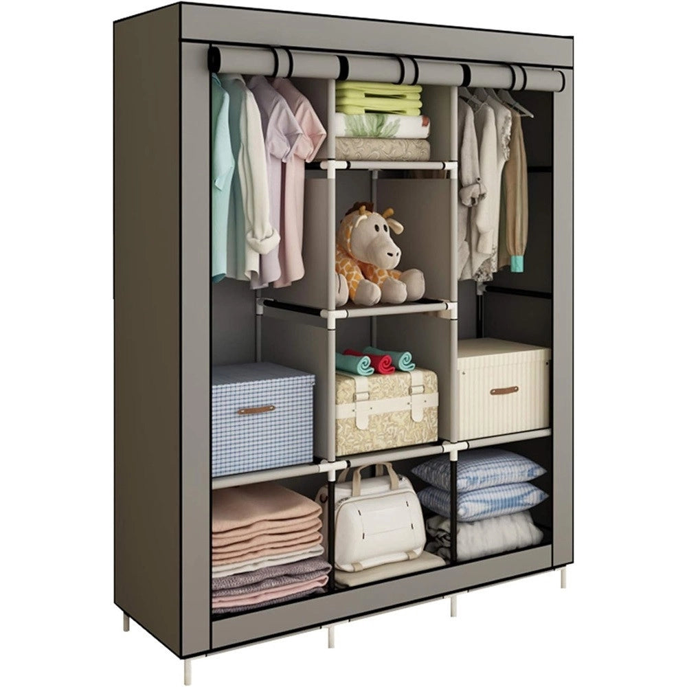 Trade Shop - Armadio Organizzatore Abbigliamento In Tela Con 2 Binari Sospesi Asta 6 Ripiani -