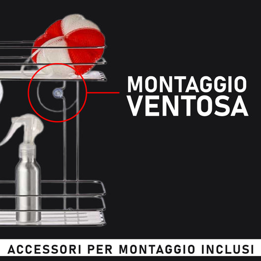 Mensola Angolare Bagno 2Piani Acciaio Cromato Montaggio Fisher o Ventosa 20x20 H26.5cm