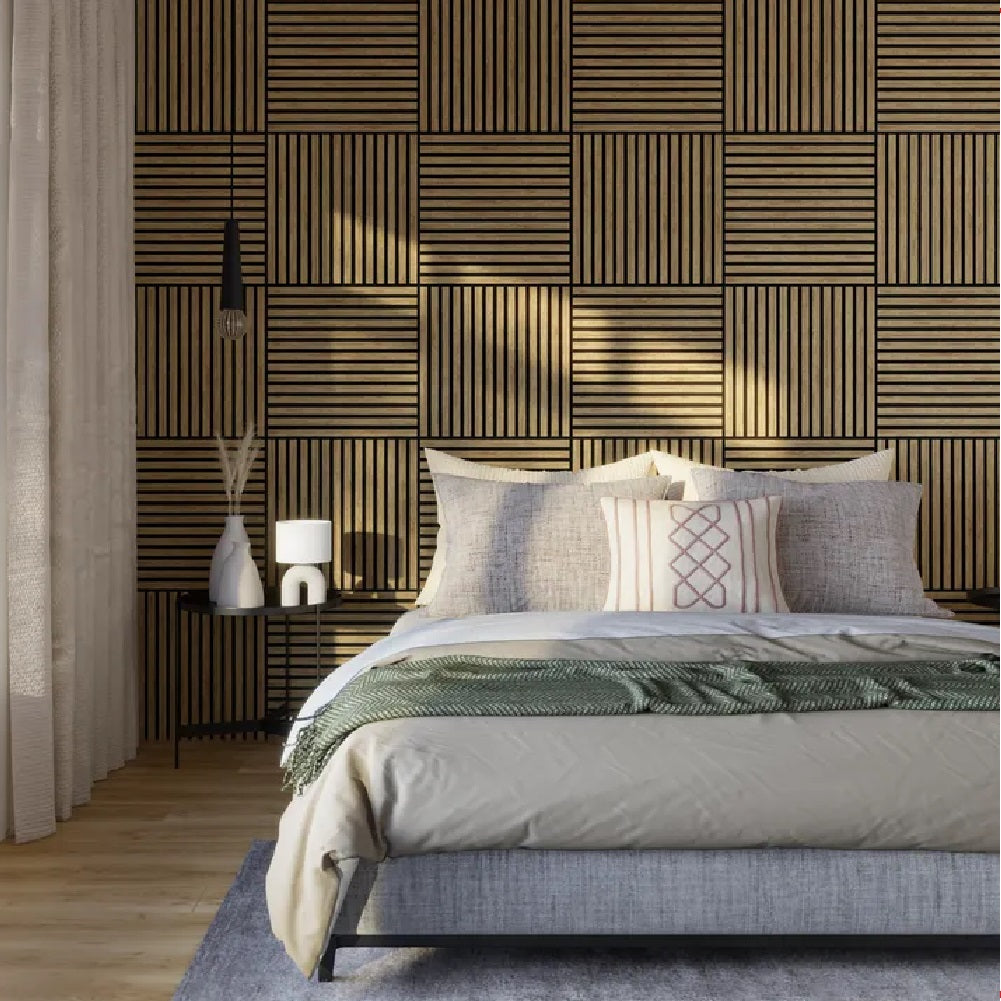 Pannelli Acustici Fonoassorbenti 4pz 60x60cm Decorativi Moderno Rovere Teak 3D