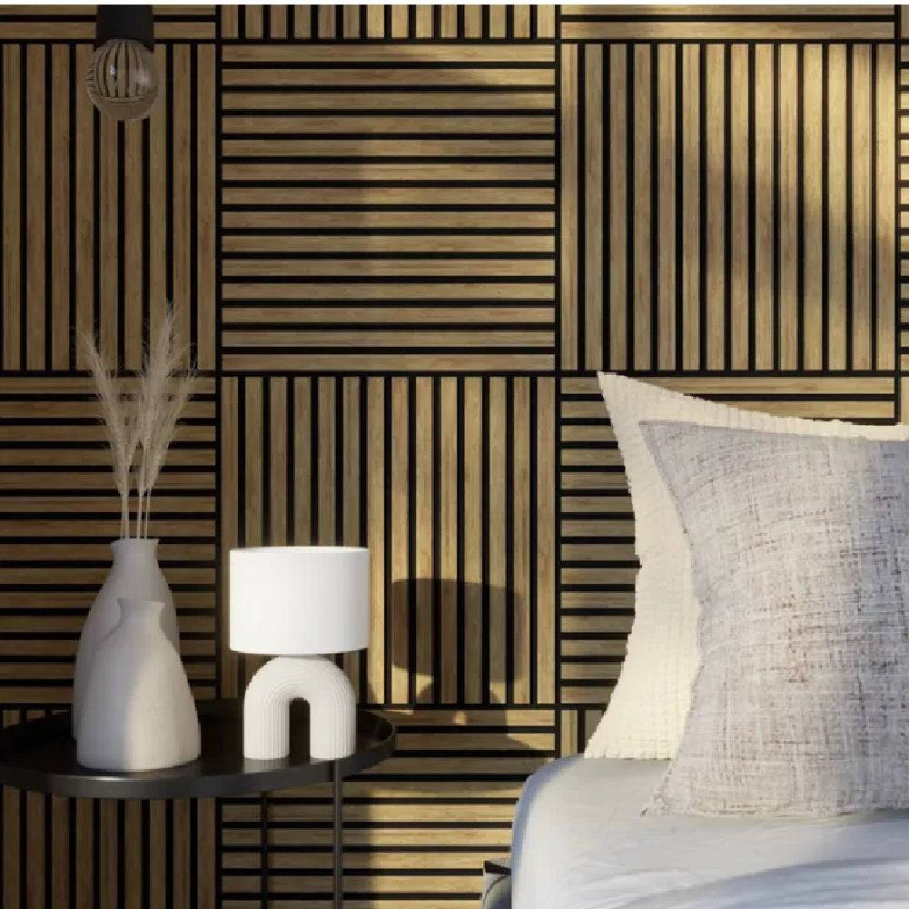 Pannelli Acustici Fonoassorbenti 4pz 60x60cm Decorativi Moderno Rovere Teak 3D