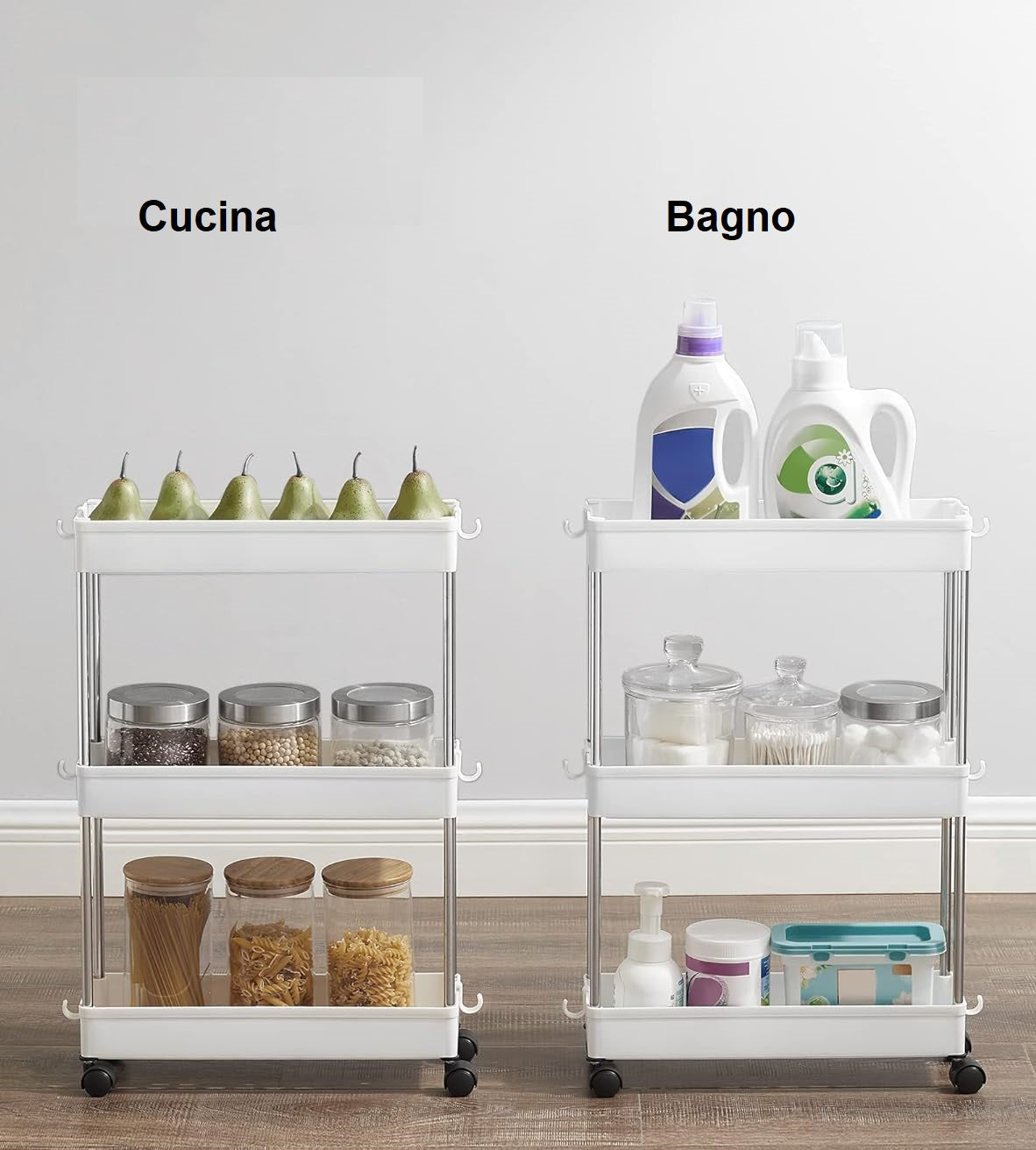 Carrellino Cucina Slim Salvaspazio 40x13.5 H 60cm Carrello Porta Tutto Bianco