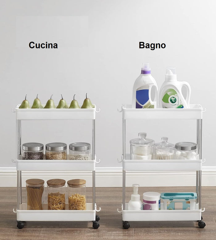 Carrellino Cucina Slim Salvaspazio 40x13.5 H 60cm Carrello Porta Tutto Bianco