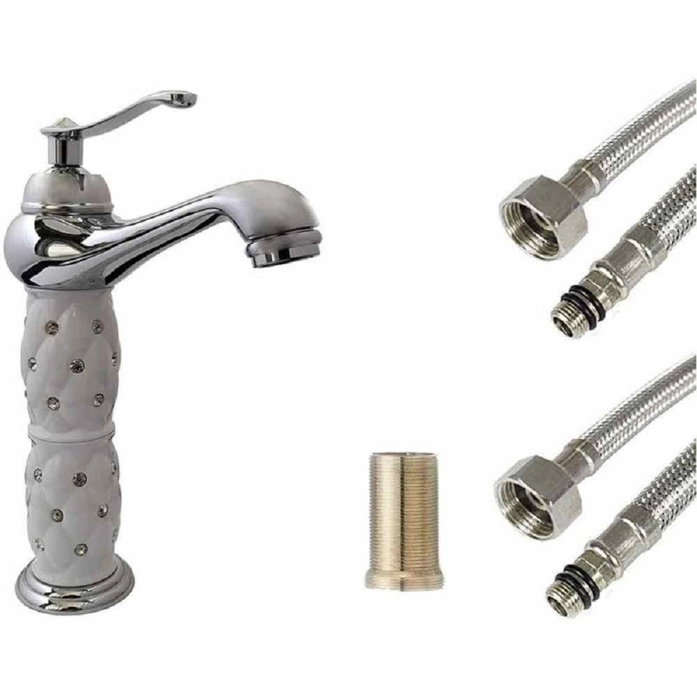 Trade Shop - Rubinetto Lavabo Brillantini Miscelatore Bagno Monoforo Argento Canna Alta 52156 -
