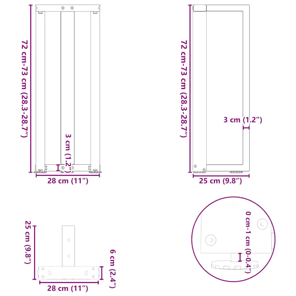 Gambe per Tavolo Consolle a Forma di T 2 pz Nere 25x28x(72-73) cm Acciaio