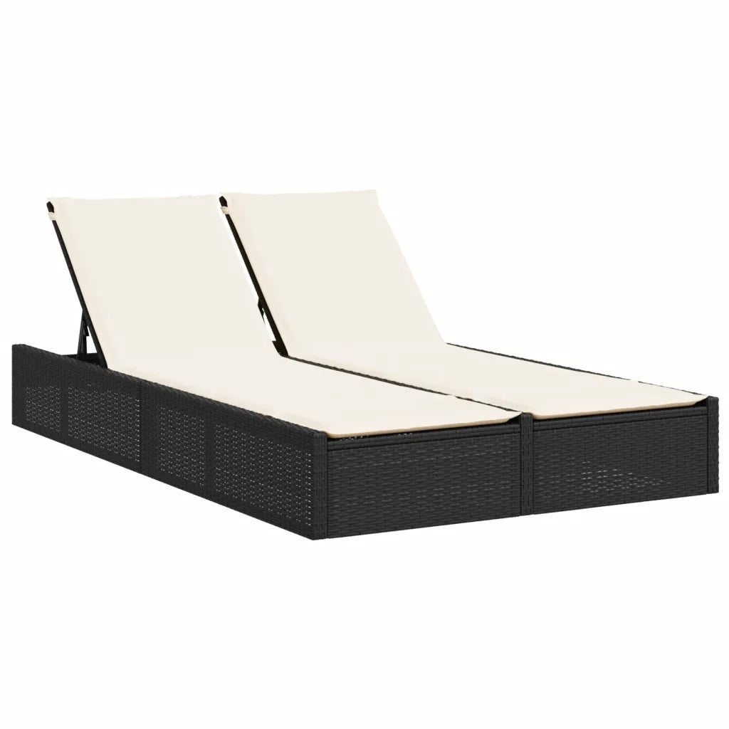 Lettino Prendisole Doppio con Cuscini Nero in Polyrattan 368628