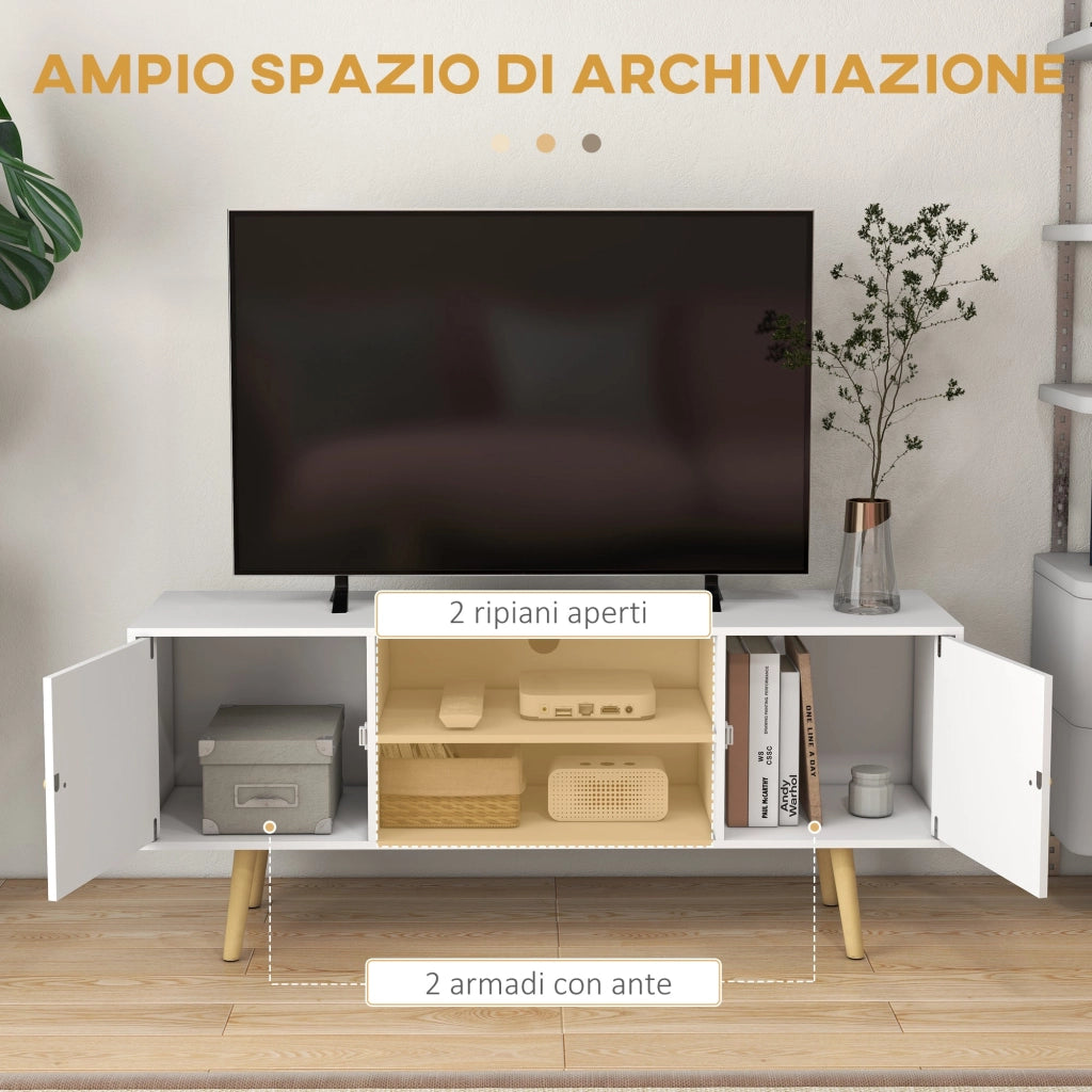 Mobile TV 55" max con 2 Armadietti e 2 Ripiani Aperti 120x34x50 cm in Legno e Truciolato Bianco