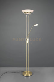 ORSON PIANTANA OTTONE SATINATO LED 6W 600lm, 3000K- 28W 3200lm, 3000K CON LAMPADA DA LETTURA CON FUNZIONE DIMMER ED ACCENSIONI SEPARATE H. 180CM