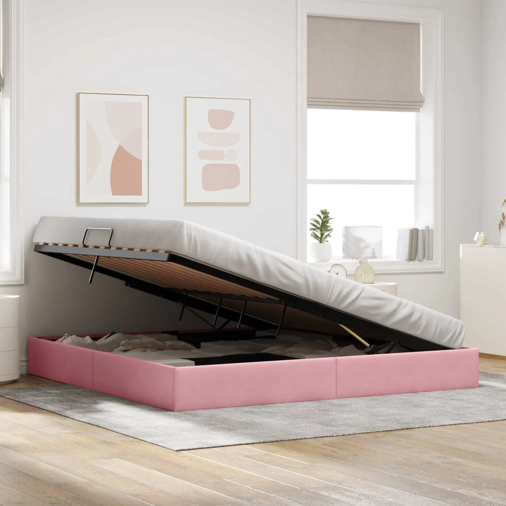 Letto ottomano con archiviazione Rosa 200 x 200 cm Velluto 3442909