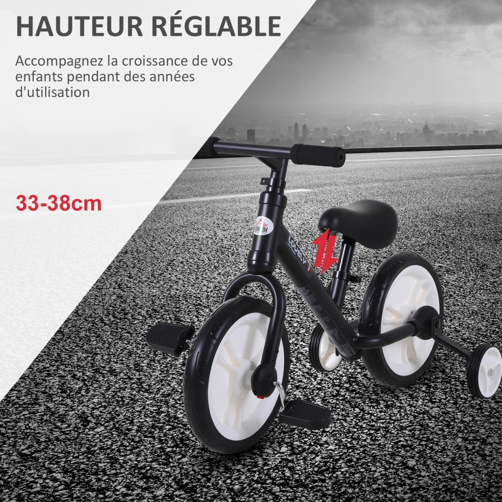 Bicicletta senza pedali 2 in 1 per bambini ¨C Xylo ¨C Ruote 12' acciaio nero regolabile 2-5 anni
