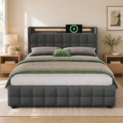 Letto matrimoniale con 4 cassetti; USB; LED e testiera 160x200 cm; grigio