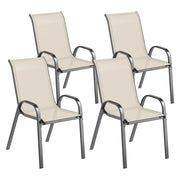 SET 4 SEDIE DA GIARDINO IMPILABILI CON BRACCIOLI CURVI, IN ACCIAIO E TESSUTO TRASPIRANTE, 54X71X93 CM, BEIGE